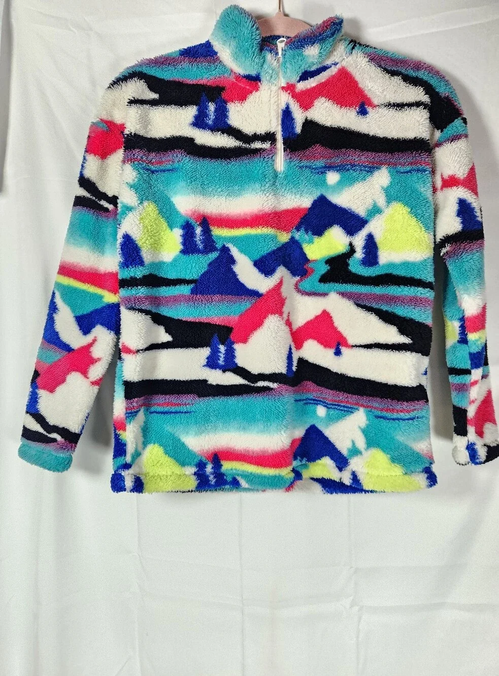 The Children's Place Fuzzy Half-Zip Pullover in Blue, White, Pink & Lime